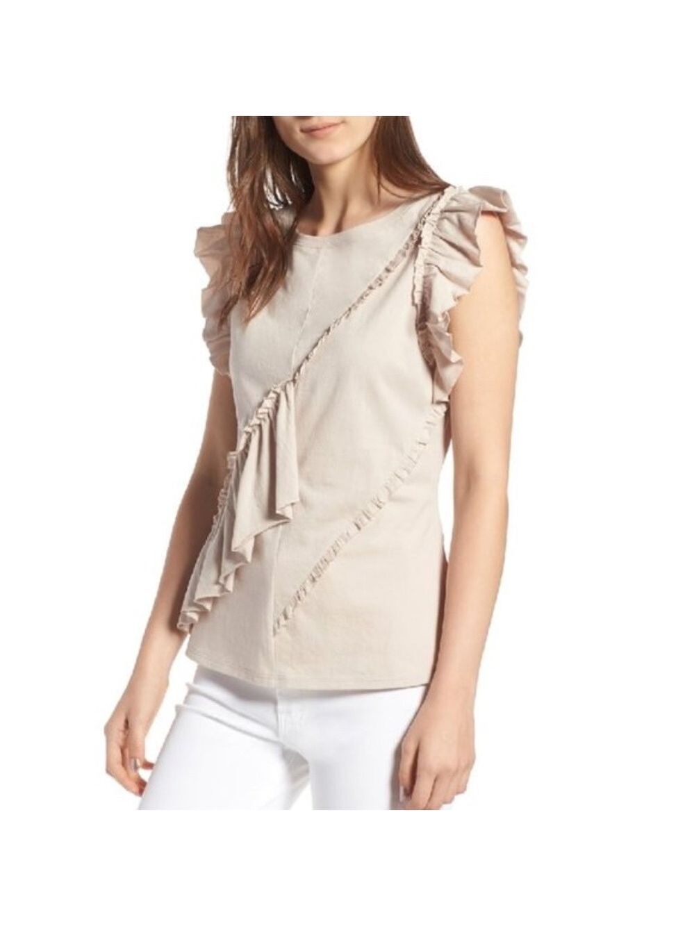 CHELSEA28 Asymmetrical Ruffle Top